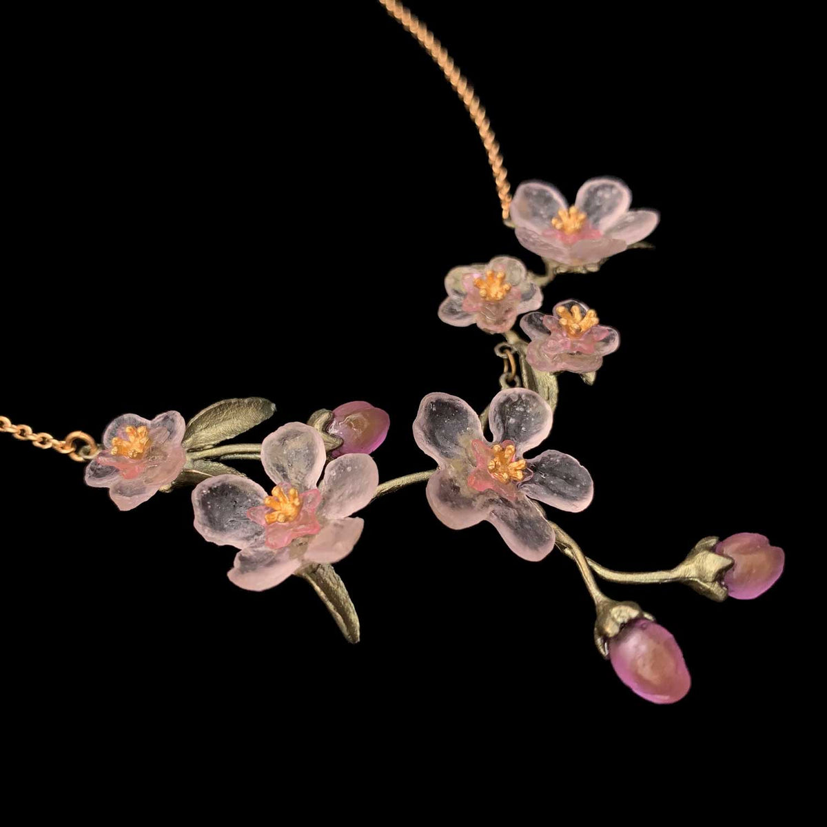 Pavé Peach Blossom Flower Pendant Necklace - Seven Season