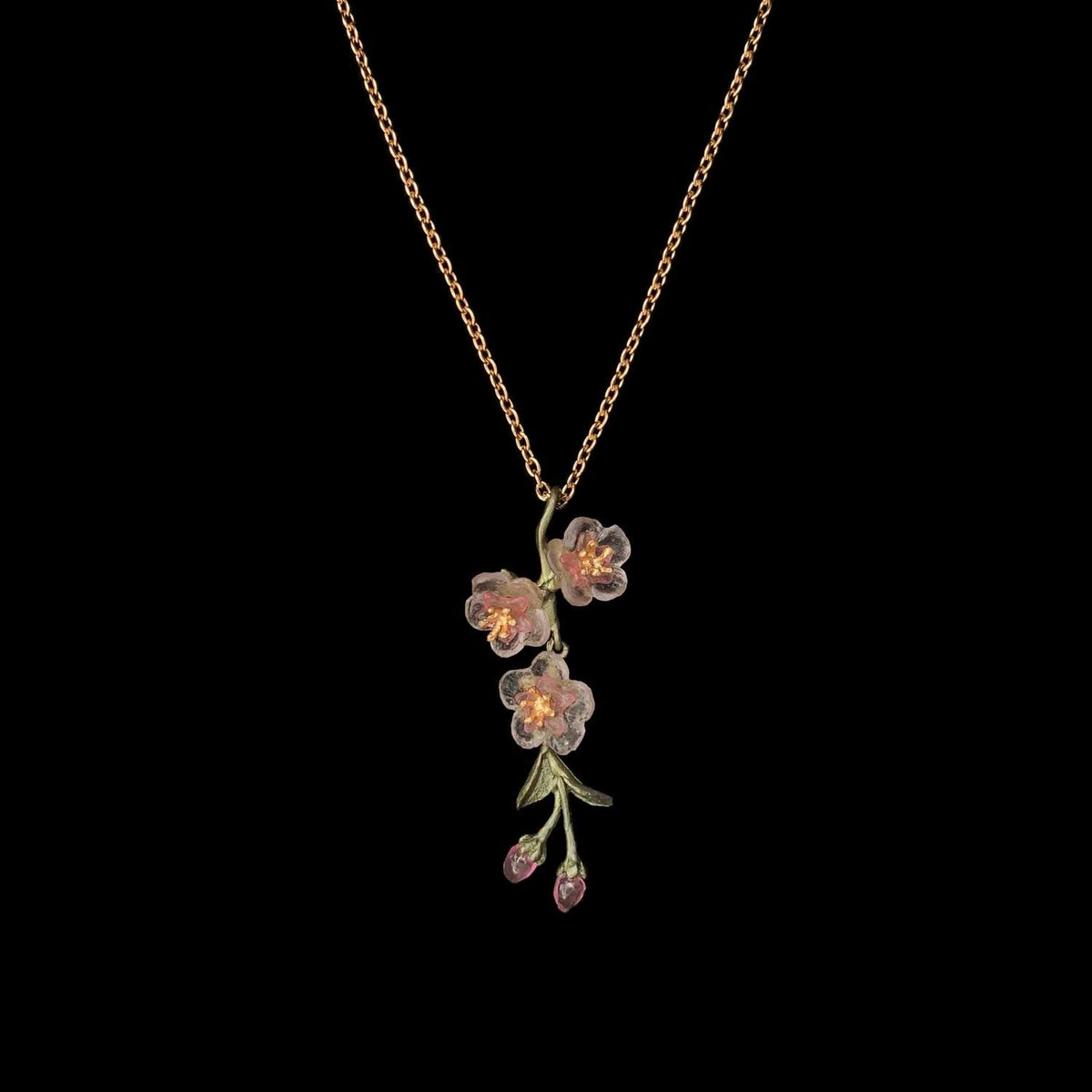 Pavé Peach Blossom Flower Pendant Necklace - Seven Season