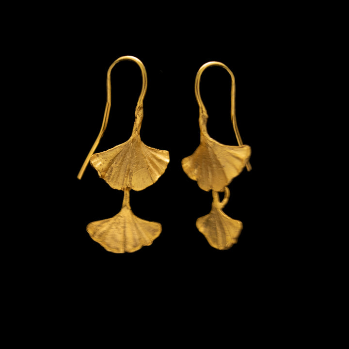 Fine Ginkgo Earrings - Double Leaf