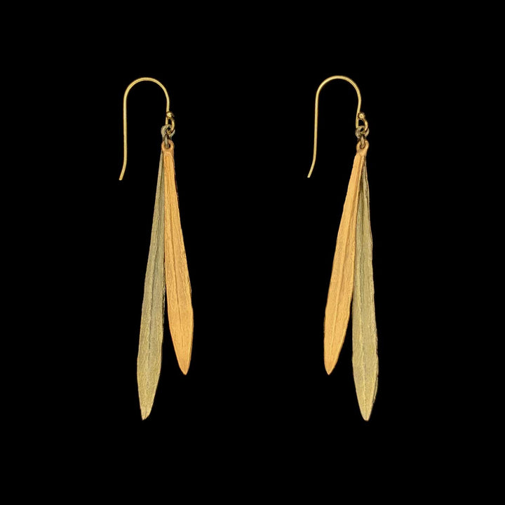 Leaf and Bud Earrings - Long Wire