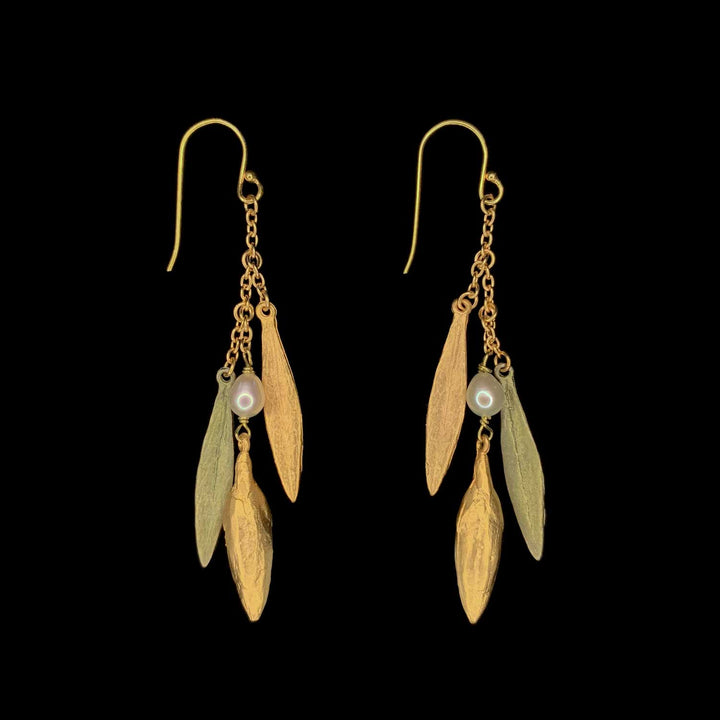 Leaf and Bud Earrings - 3 Leaf Drop Wire