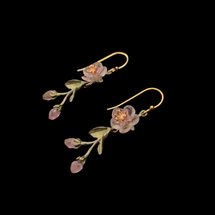 Peach Blossom Earrings - Dainty Flower Drop Wire